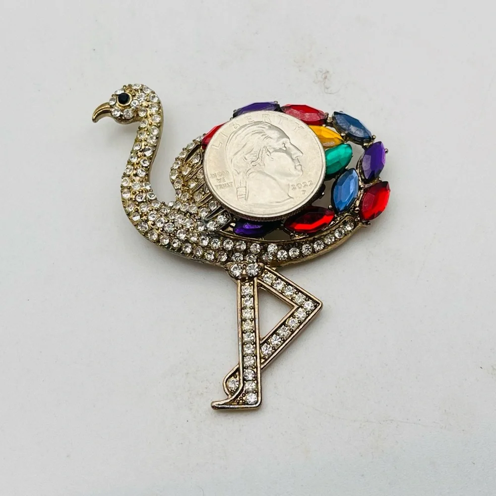 Stunning Colorful Rhinestone Flamingo Statement Brooch - Picture 10 of 13